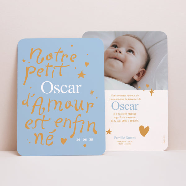 Faire-part Naissance Portrait, bords arrondis Notre petit amour photo