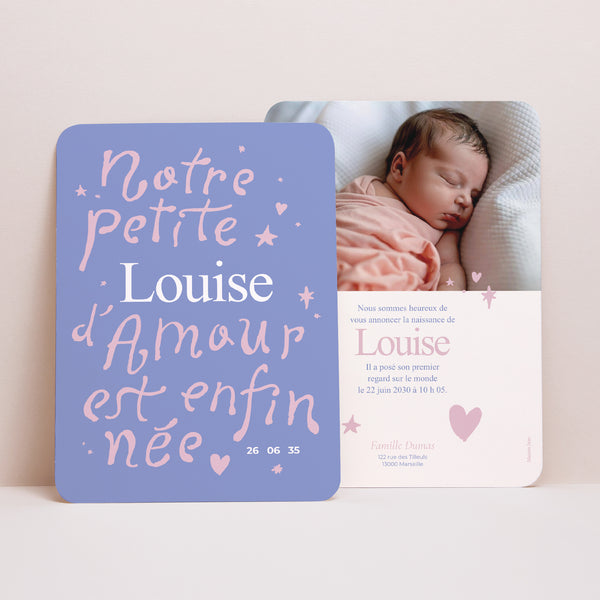 Faire-part Naissance Portrait, bords arrondis Notre petite amour photo