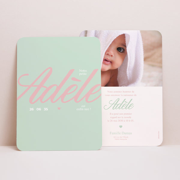 Faire-part Naissance Portrait, bords arrondis Lady Big name photo