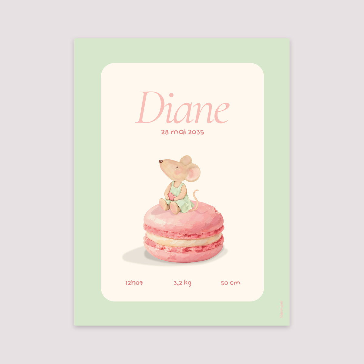 Affiche Naissance Portrait 30 x 40 cm Souris série macaron photo N° 2
