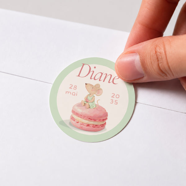 Sticker Naissance Rond Souris série macaron photo