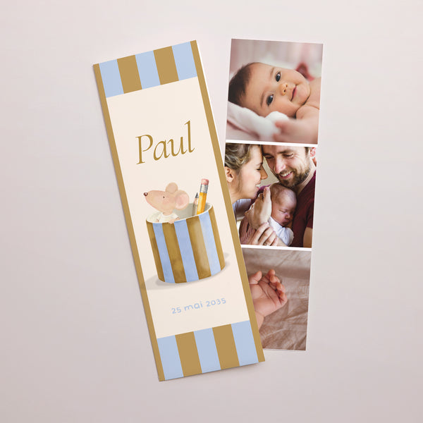 Faire-part Naissance Marque-page photo Souris série crayons photo