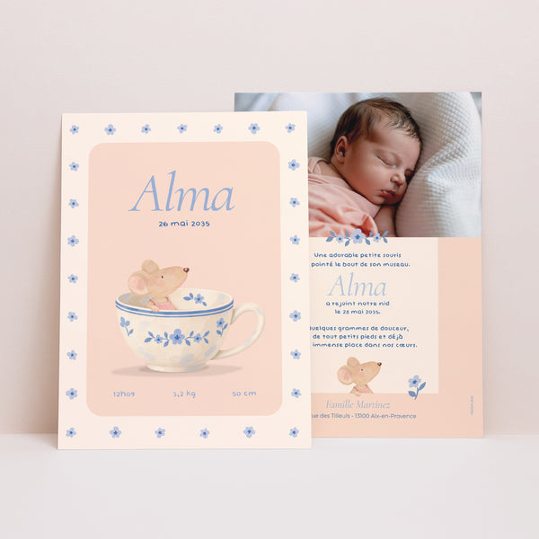 Faire-part Naissance Portrait Souris série tasse photo