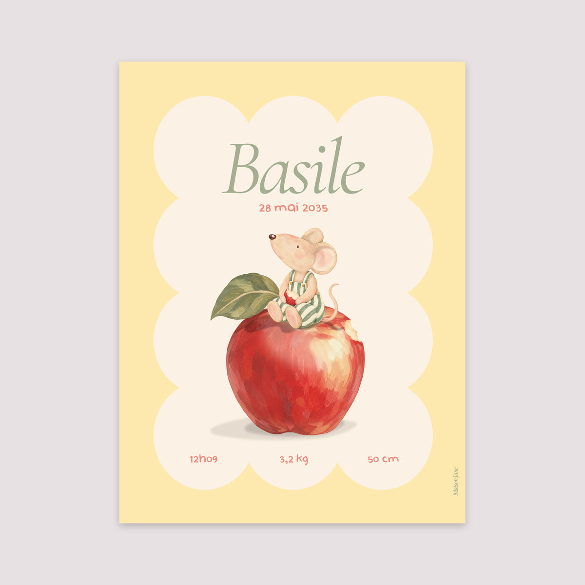 Affiche Naissance Portrait 30 x 40 cm Pomme / Souris série photo N° 2