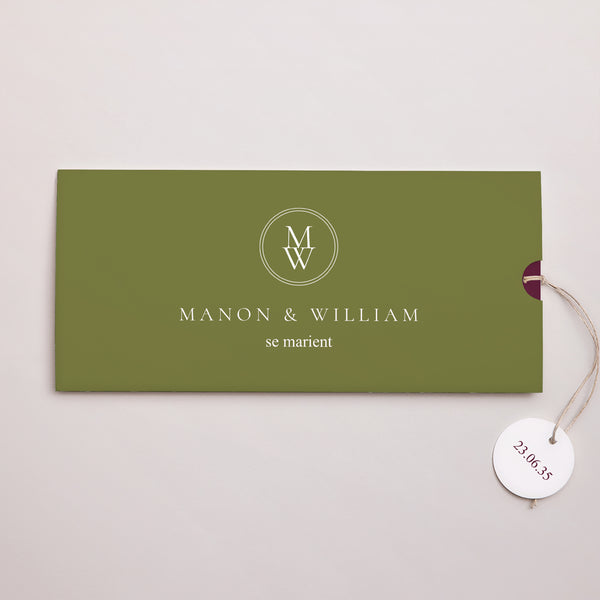 Faire-part Mariage Pochette 2 cartes, étiquette Romance authentique photo
