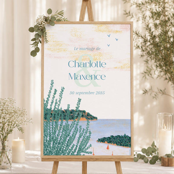 Panneau bienvenue Mariage Portrait 60 x 90 cm Rêve d’Azur photo