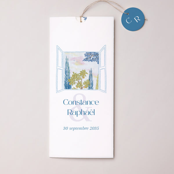 Faire-part Mariage Pochette portrait 2 cartes, étiquette Échappée Provençale photo