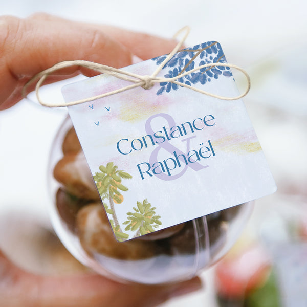 Boîte à dragées Mariage boule avec étiquette carrée Échappée Provençale photo