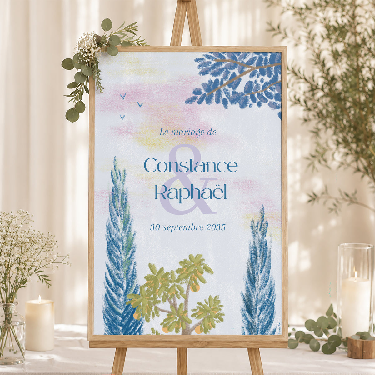 Panneau bienvenue Mariage Portrait 60 x 90 cm Échappée Provençale photo N° 1