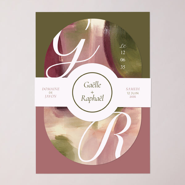 Faire-part Mariage bandeau, 2 cartes Prune et Olive photo