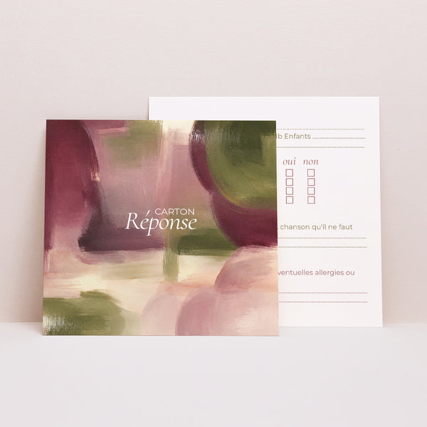 Carton réponse Mariage Carré Prune et Olive photo