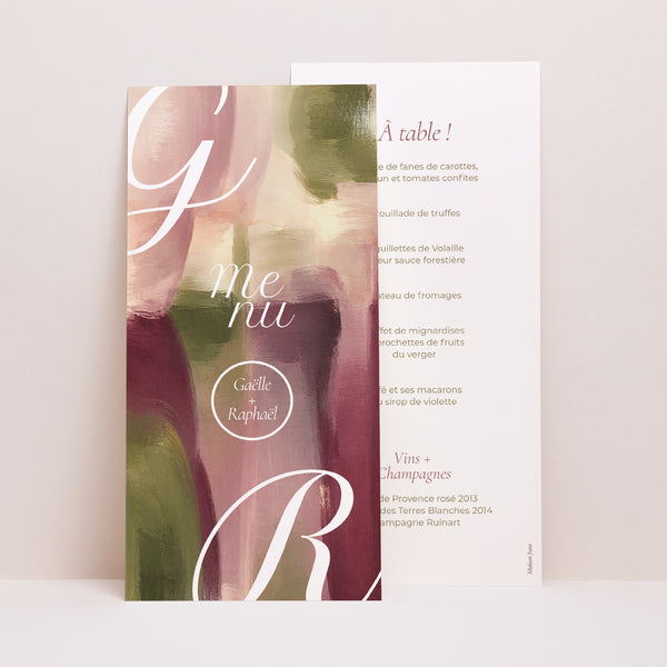 Menu Mariage Panoramique portrait Prune et Olive photo
