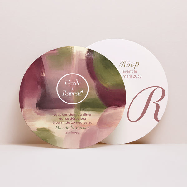 Invitations Mariage Rond Prune et Olive photo