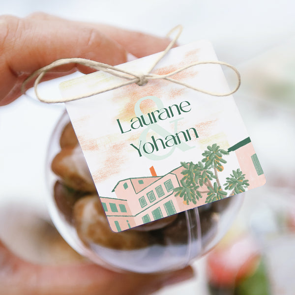 Boîte à dragées Mariage boule avec étiquette carrée Fenêtre sur le Sud photo