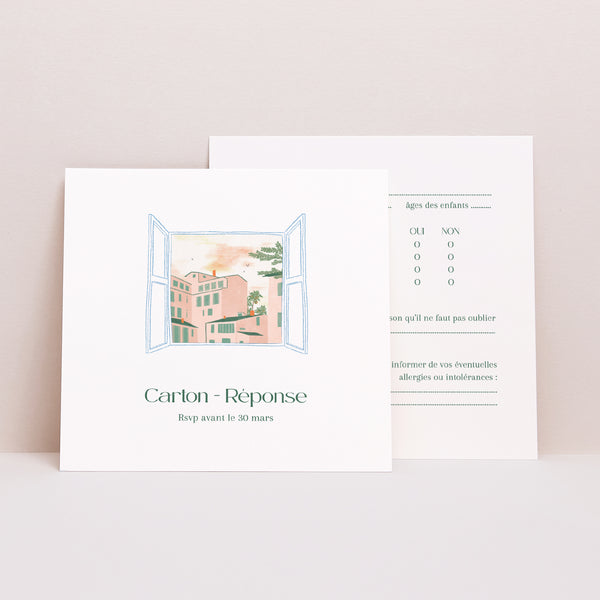 Carton réponse Mariage Carré Fenêtre sur le Sud photo