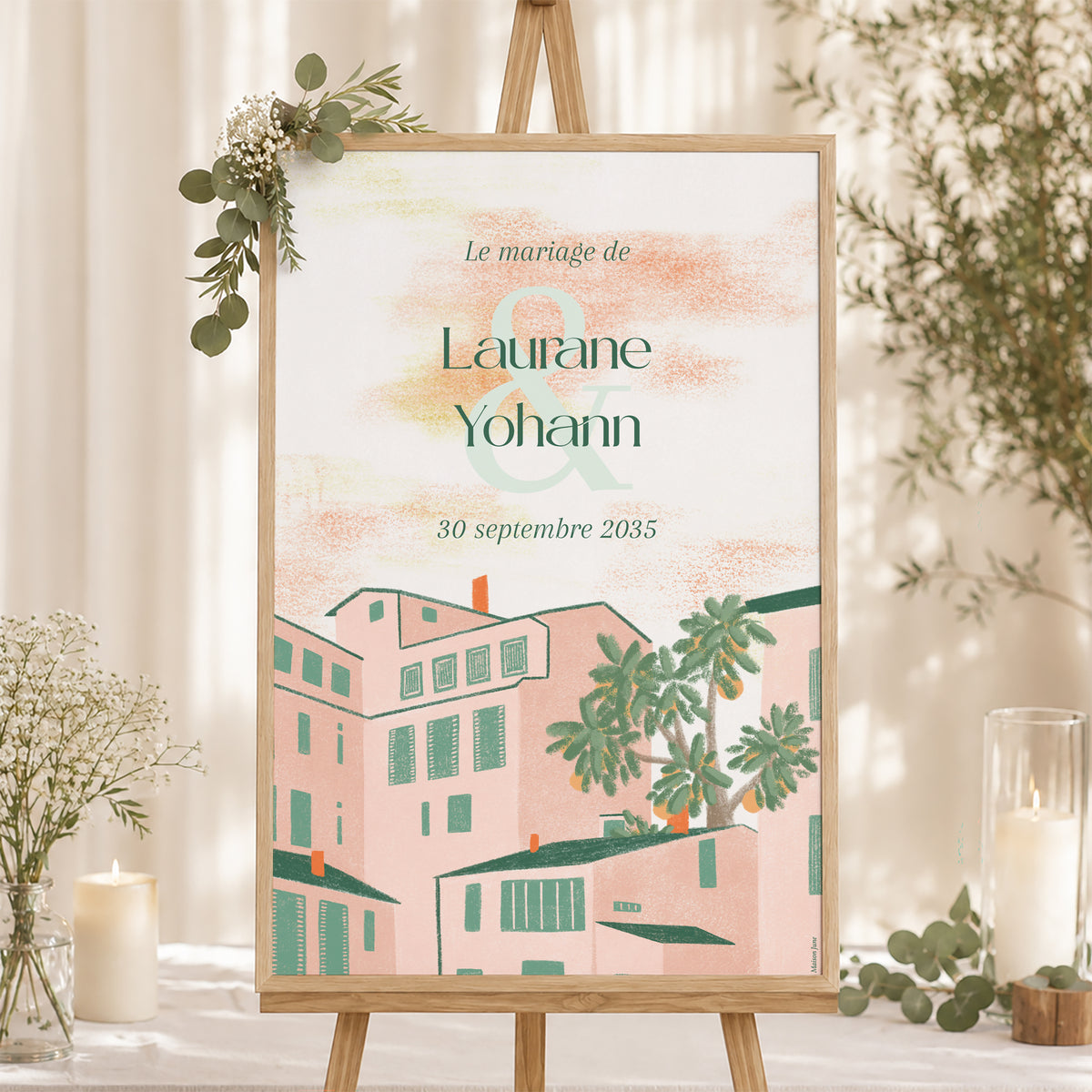 Panneau bienvenue Mariage Portrait 60 x 90 cm Fenêtre sur le Sud photo N° 1
