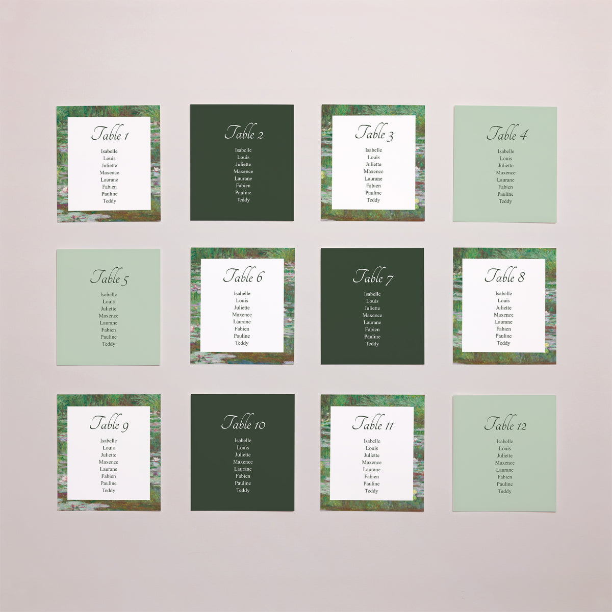 Plan de table Mariage Lot de 12 Rêverie à Giverny photo N° 1