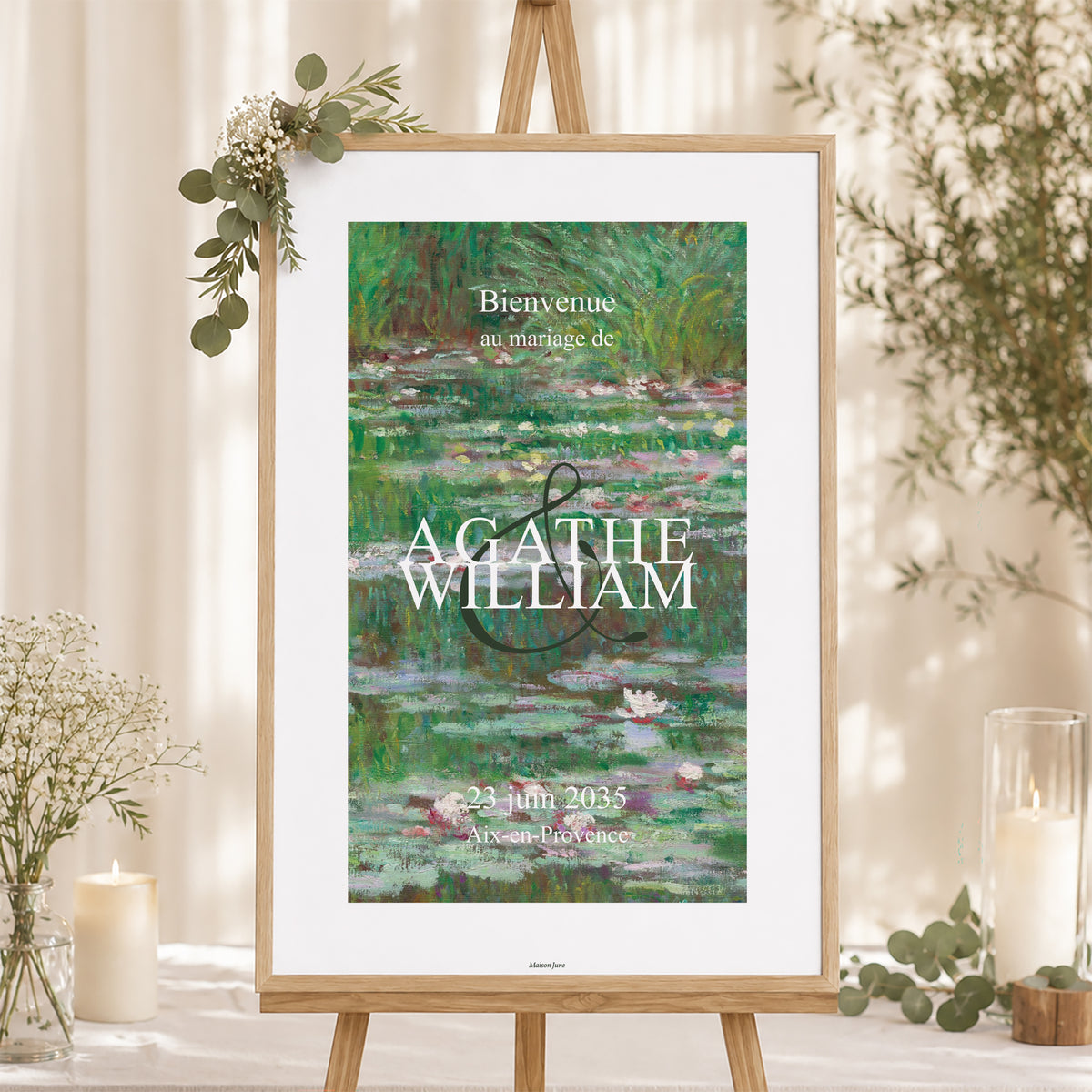 Panneau bienvenue Mariage Portrait 60 x 90 cm Rêverie à Giverny photo N° 1