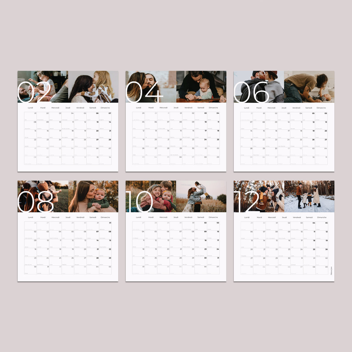 Calendrier Fin d'année 6 cartes 12 mois en images photo N° 4