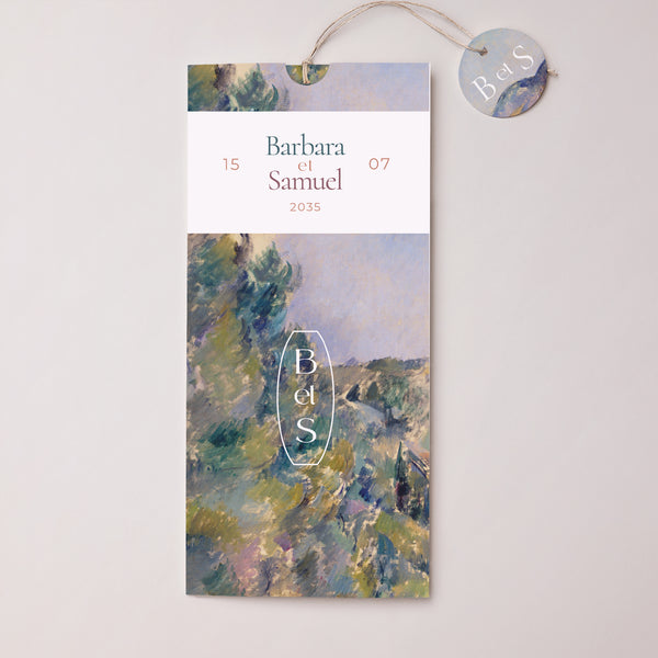 Faire-part Mariage Pochette portrait 2 cartes, étiquette Paysage d'été photo