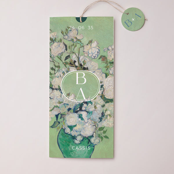 Faire-part Mariage Pochette portrait 2 cartes, étiquette Le Bouquet Vert photo