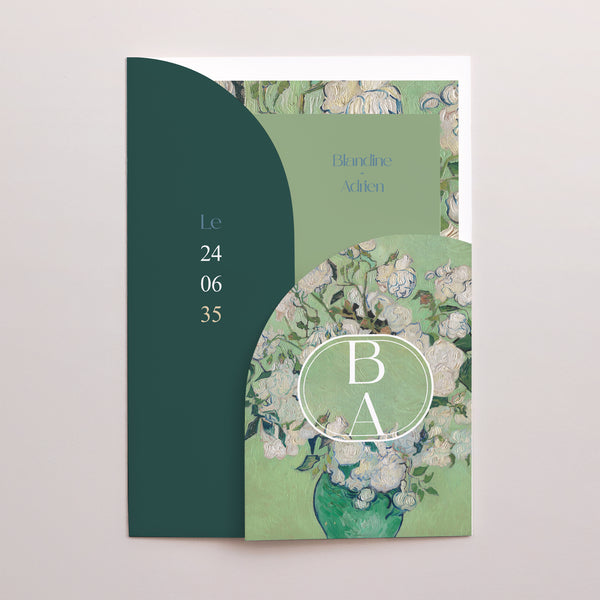 Faire-part Mariage Pochette 2 cartes Le Bouquet Vert photo