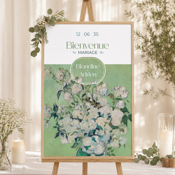 Panneau bienvenue Mariage Portrait 60 x 90 cm Le Bouquet Vert photo