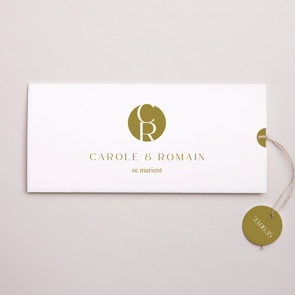 Faire-part Mariage Pochette 2 cartes, étiquette Duo photo