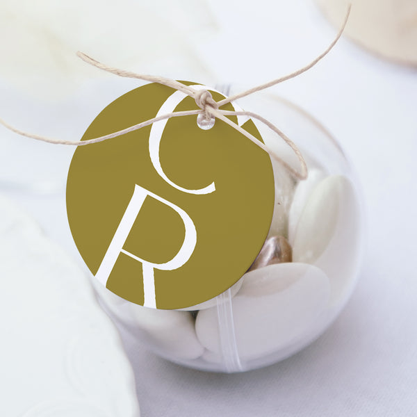 Boîte à dragées Mariage boule avec étiquette ronde Duo photo