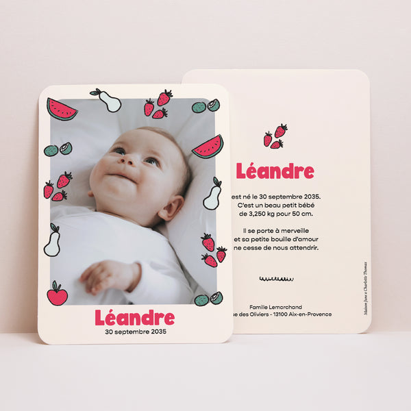 Faire-part Naissance Portrait, bords arrondis Un Amour à Croquer photo