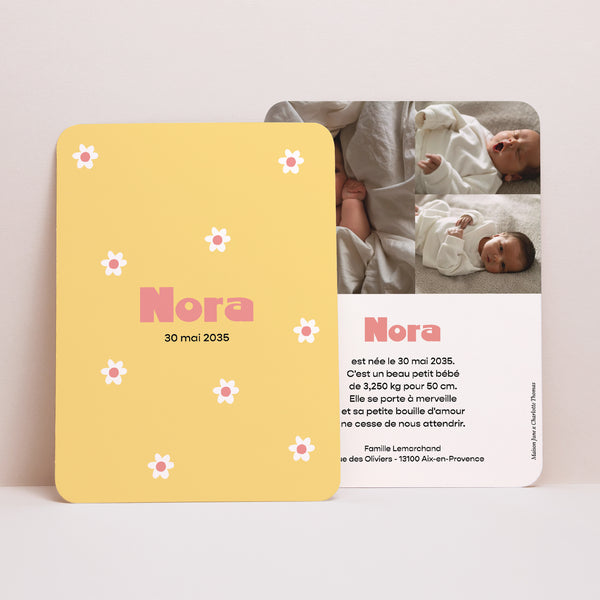 Faire-part Naissance Portrait, bords arrondis Bouton d’Or photo