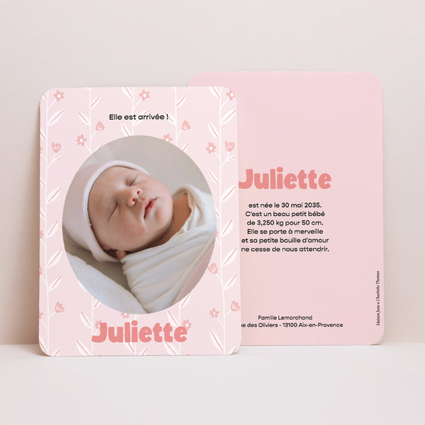 Faire-part Naissance Portrait, bords arrondis Fleurs de Coton photo
