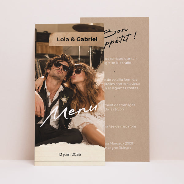 Menu Mariage Panoramique portrait Rock’n Roll Lovers photo