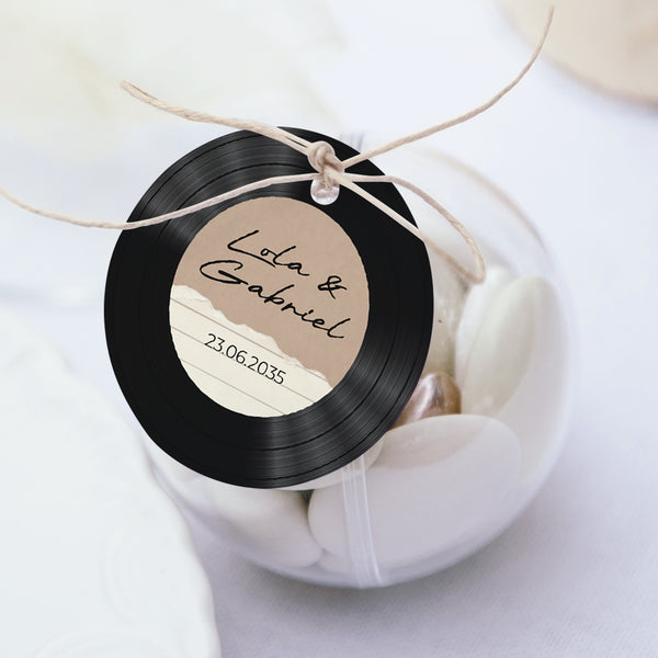 Boîte à dragées Mariage boule avec étiquette ronde Rock’n Roll Lovers photo