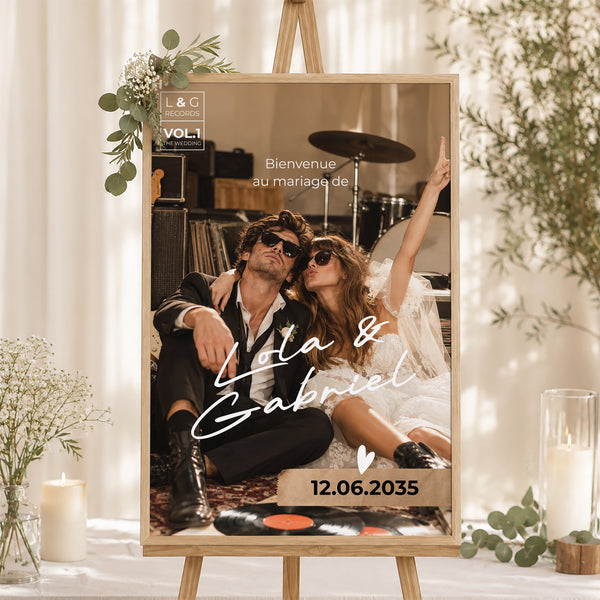 Panneau bienvenue Mariage Portrait 60 x 90 cm Rock’n Roll Lovers photo