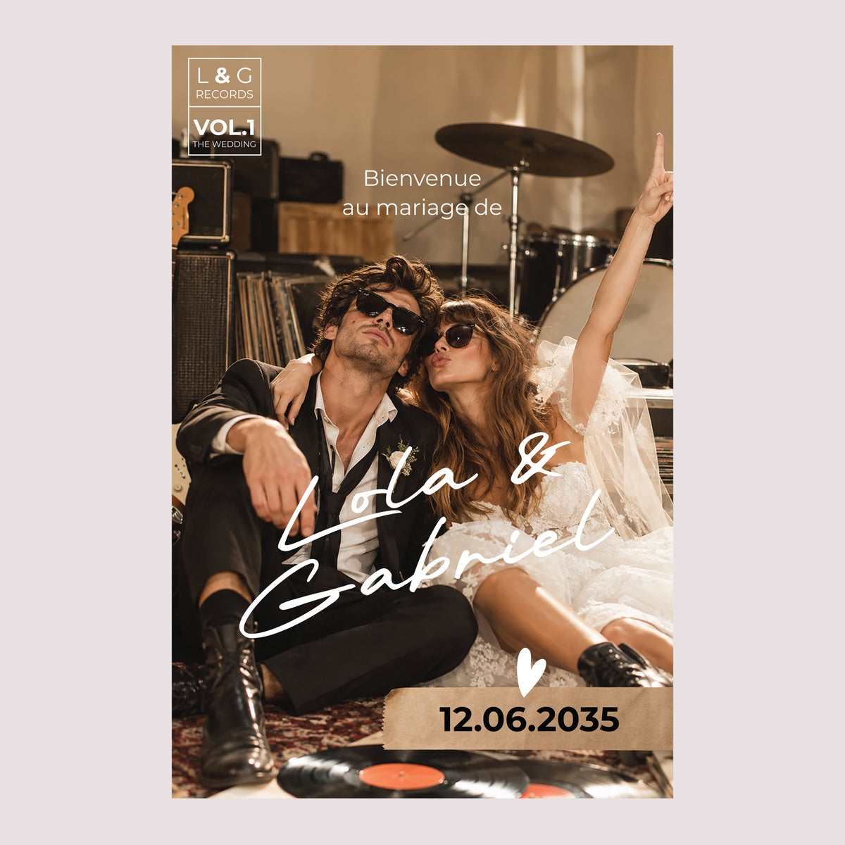 Panneau bienvenue Mariage Portrait 60 x 90 cm Rock’n Roll Lovers photo N° 2