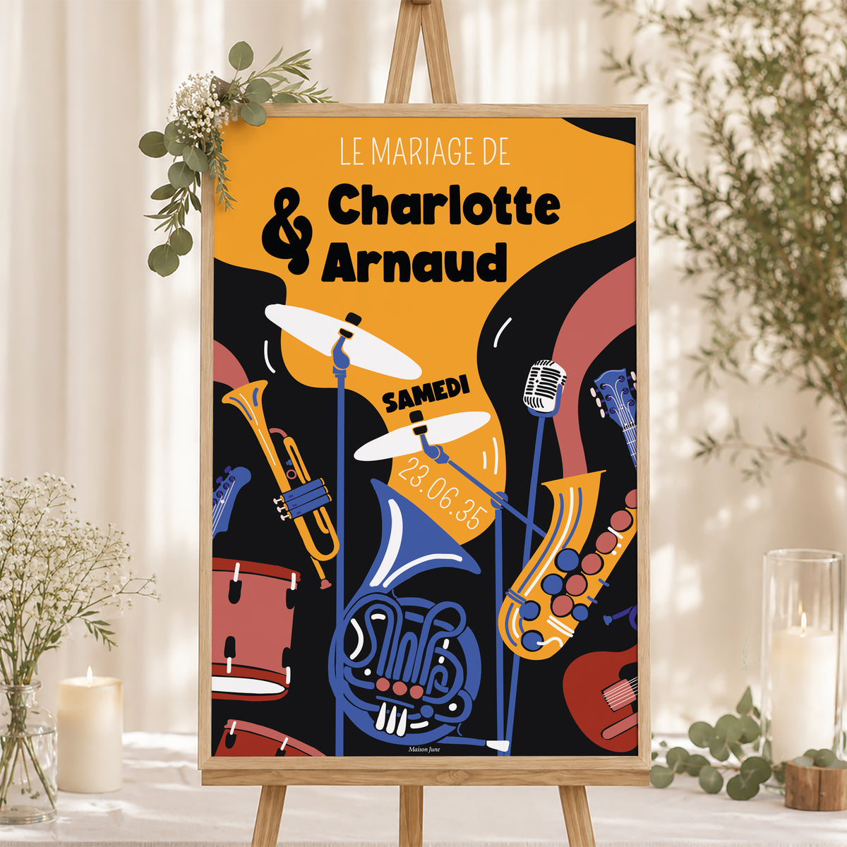 Panneau bienvenue Mariage Portrait 60 x 90 cm Love Orchestra photo N° 1