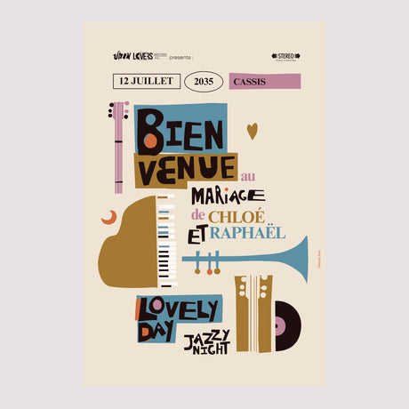 Panneau bienvenue Mariage Portrait 60 x 90 cm Jazzy Lovers
