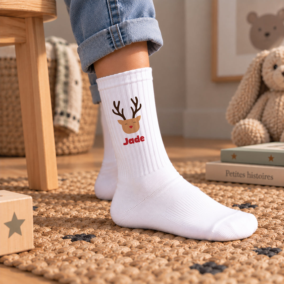 Chaussettes enfant Blanches Renne Malicieux photo N° 2