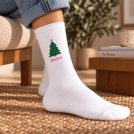 Chaussettes femme Blanches Sapin en fête