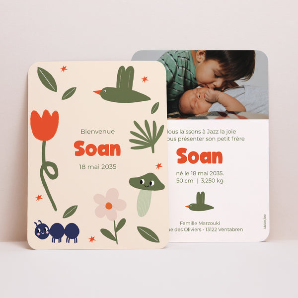 Faire-part Naissance Portrait, bords arrondis Drôle de Jardin photo