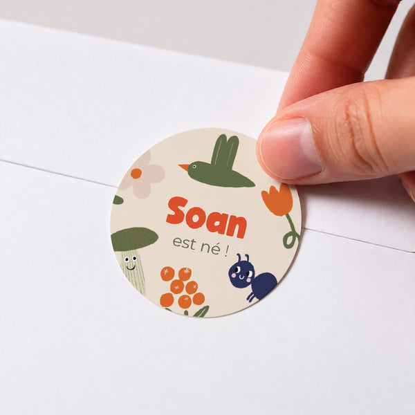 Sticker Naissance Rond Drôle de Jardin photo