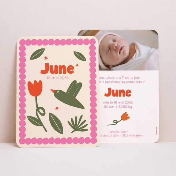 Faire-part Naissance Portrait, bords arrondis Un Air de Printemps photo