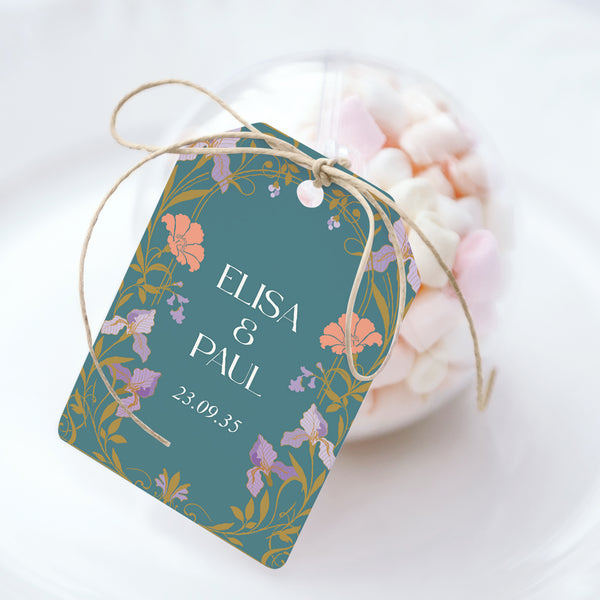 Boîte à dragées Mariage boule avec étiquette fanion Floréal photo