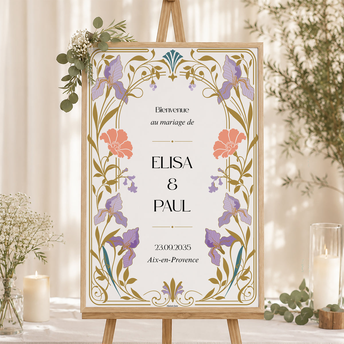 Panneau bienvenue Mariage Portrait 60 x 90 cm Floréal photo N° 1