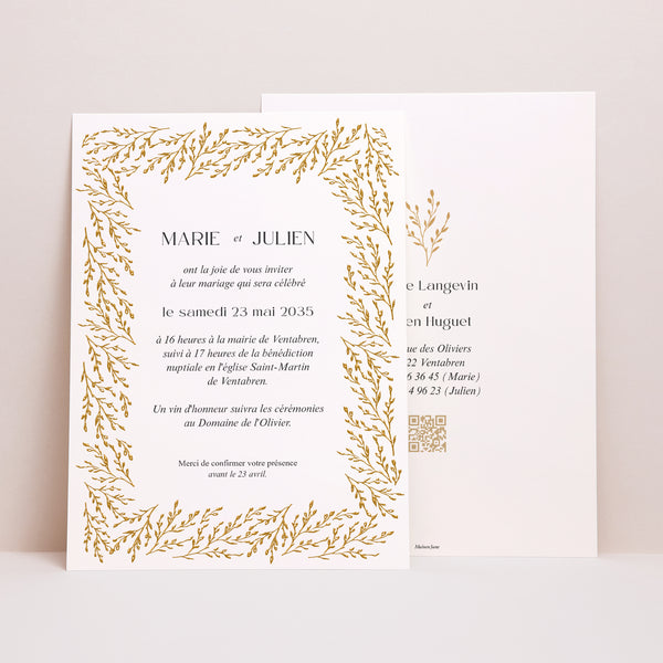 Faire-part Mariage Grand format rectangle Rameaux d’Or photo