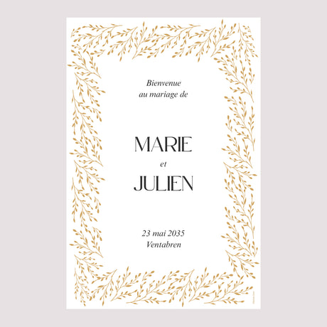 Panneau bienvenue Mariage Portrait 60 x 90 cm Rameaux d’Or
