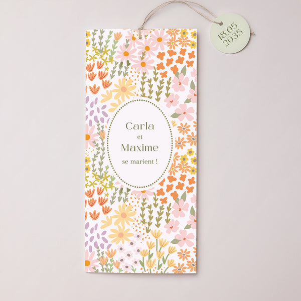 Faire-part Mariage Pochette portrait 2 cartes, étiquette Love in Bloom photo