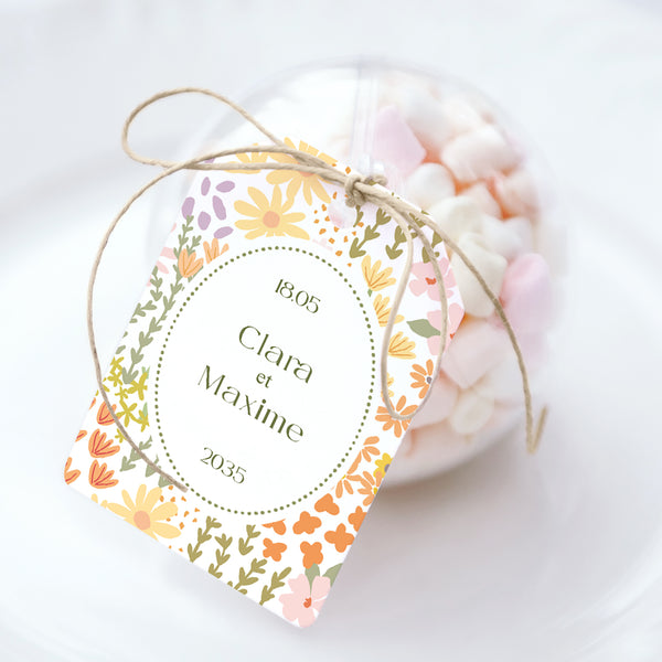 Boîte à dragées Mariage boule avec étiquette fanion Love in Bloom photo