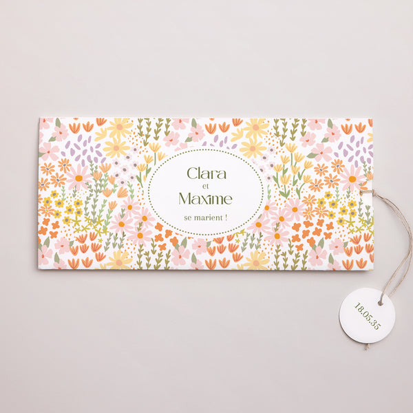 Faire-part Mariage Pochette 2 cartes, étiquette Love in Bloom photo